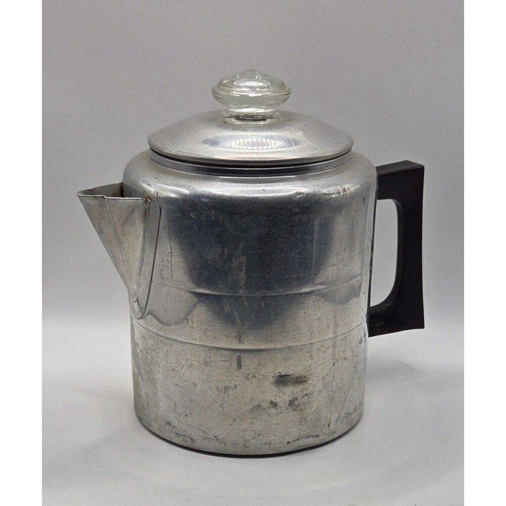 Vtg Worthmore 6 Cup Aluminum Stovetop Coffee Percolator Complete Camping Pot USA